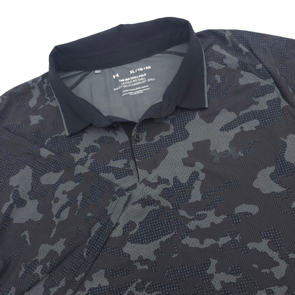 Under Armour Mens XL Iso-Chill Camo Polo Performance Shirt Gray Black Stretch